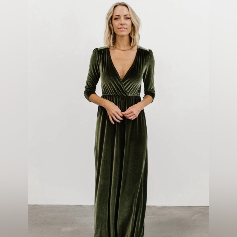 Baltic Born Olive Green Velvet Maxi Dress